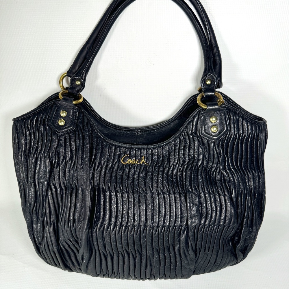 Coach Black Ashley Gathered Leather Shoulder Tote